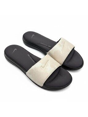 Nike Ultra Comfort Floral Beige Slide Sandals Womens Size 9 Cushioned Slip-On
